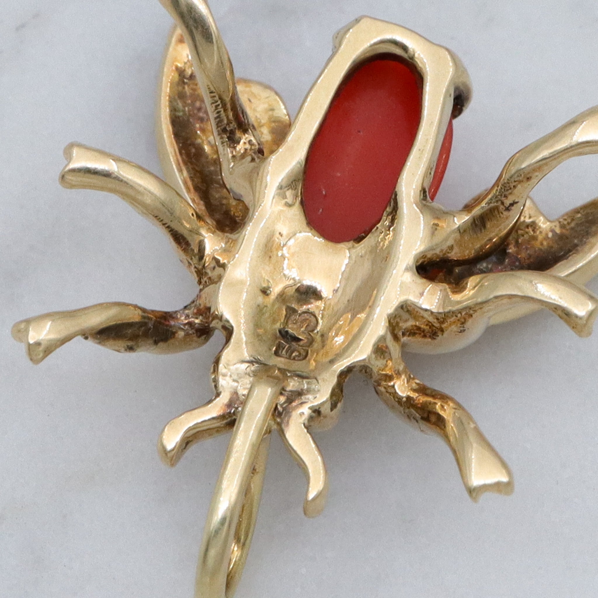 Antique Victorian 14k gold & coral bug pendant conversion